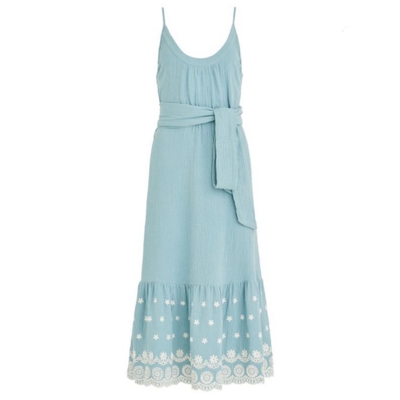 SECRET MISSION Anita Double Cotton Belted Midi Dress L Dusty Blue - Picture 2 of 8